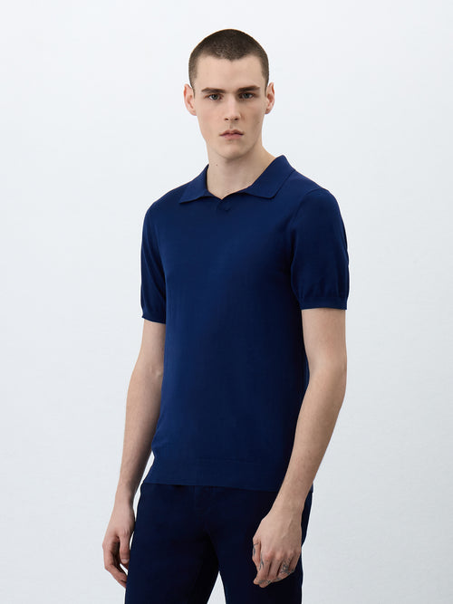 Polo Slim en maille coton et soie bleu indigo - 1 - Father & Sons   - 20 