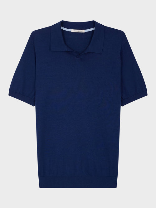 Polo Slim en maille coton et soie bleu indigo - Father & Sons   - 1 