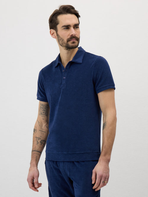 Polo Slim en jersey éponge bleu indigo - 1 - Father & Sons   - 2 