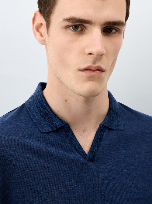 Polo Slim en maille coton bleu indigo - Father & Sons   - 3 