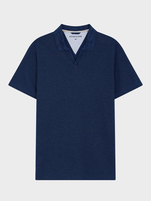 Polo Slim en maille coton bleu indigo - Father & Sons   - 4 