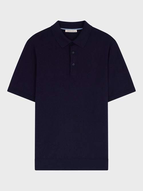 Polo slim en maille coton et soie bleu indigo - Father & Sons   - 6 