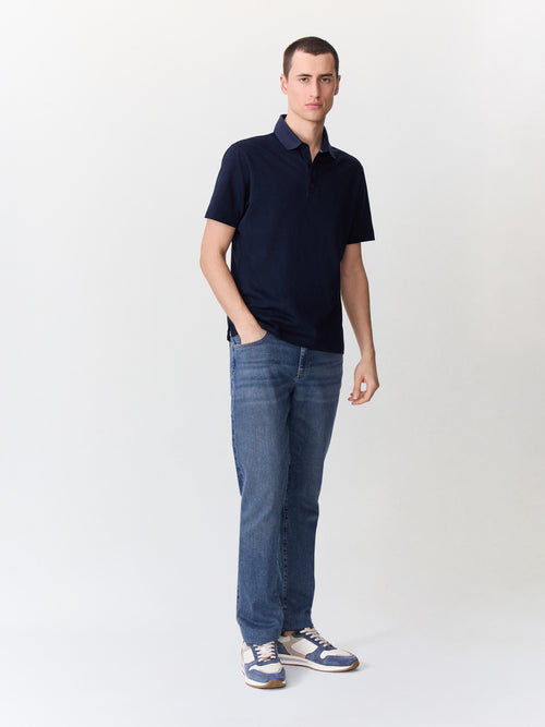 Polo regular en coton bleu indigo - Father & Sons   - 5 