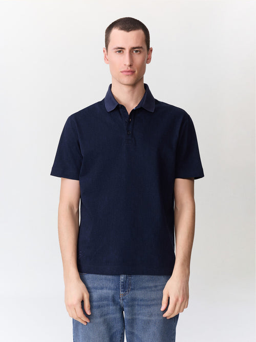 Polo regular en coton bleu indigo - 1 - Father & Sons   - 7 
