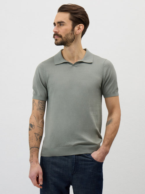 Polo Slim en maille coton et soie kaki - 1 - Father & Sons   - 10 