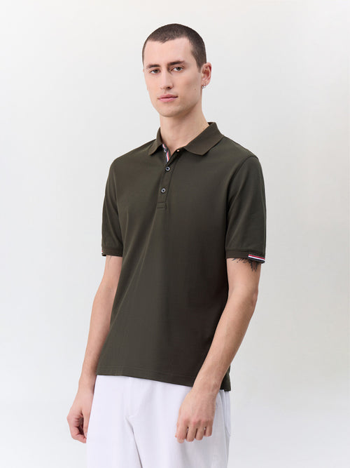 Polo slim en coton mélangé kaki - 1 - Father & Sons   - 2 