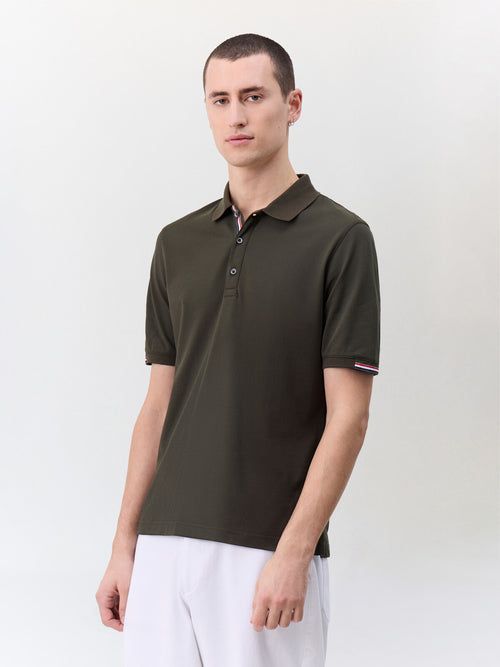 Polo slim en coton mélangé kaki - 1 - Father & Sons   - 12 