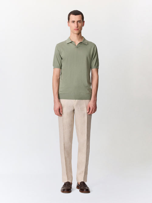 Polo slim en maille coton et soie kaki - Father & Sons   - 4 