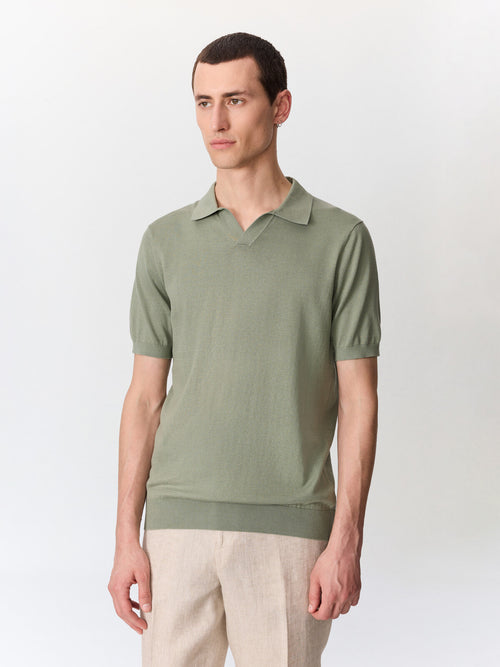 Polo slim en maille coton et soie kaki - 1 - Father & Sons   - 13 