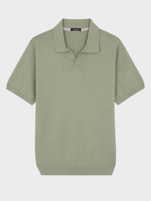 Polo slim en maille coton et soie kaki - Father & Sons   - 5 