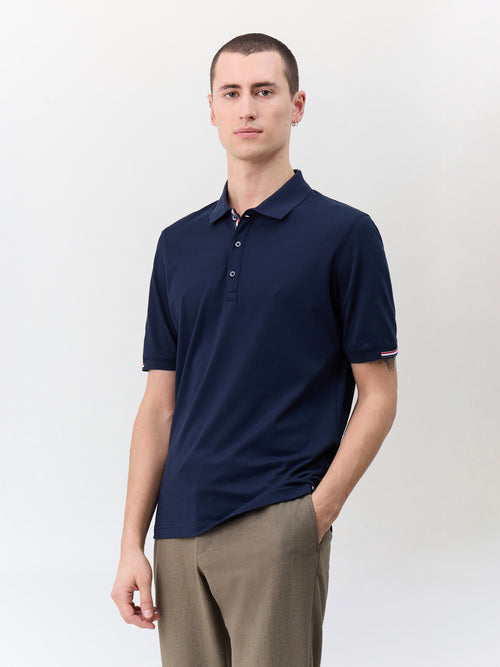 Polo slim en coton mélangé bleu marine - 1 - Father & Sons   - 1 