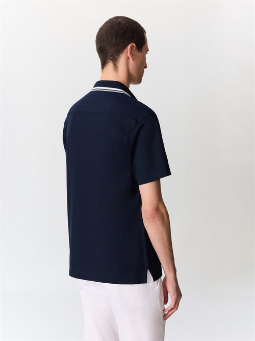 Chemise manches courtes regular en maille bleu marine - 2 - Father & Sons   - 4 