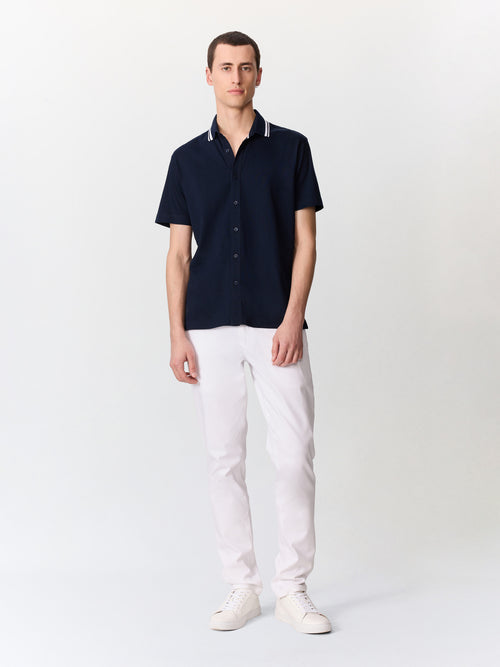 Chemise manches courtes regular en maille bleu marine - Father & Sons   - 4 