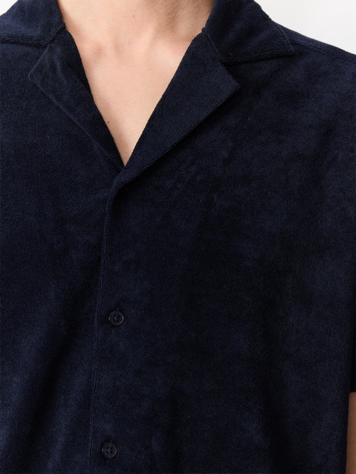 Chemise manches courtes regular en jersey éponge bleu marine - Father & Sons   - 3 