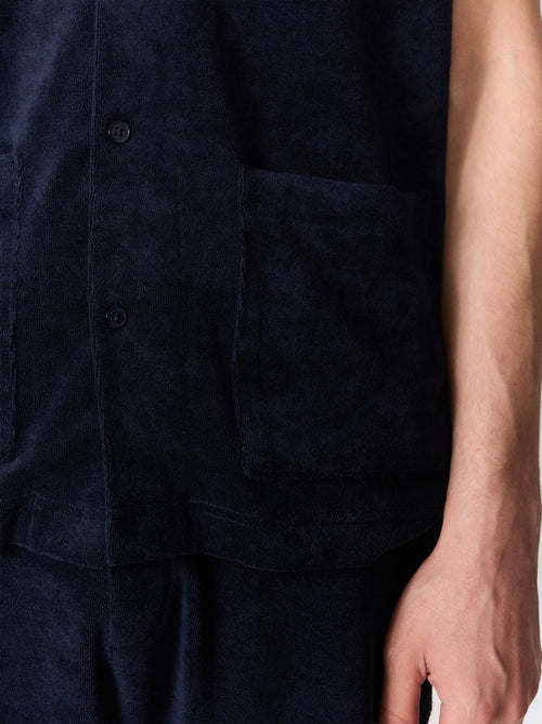Chemise manches courtes regular en jersey éponge bleu marine - Father & Sons   - 4 