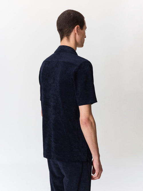 Chemise manches courtes regular en jersey éponge bleu marine - 2 - Father & Sons   - 4 