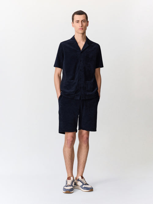 Chemise manches courtes regular en jersey éponge bleu marine - Father & Sons   - 5 
