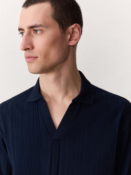 Polo loose en maille bleu marine - Father & Sons   - 3 