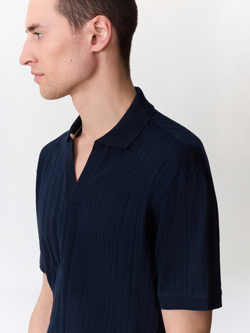 Polo loose en maille bleu marine - Father & Sons   - 4 