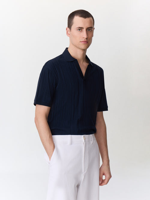 Polo loose en maille bleu marine - 1 - Father & Sons   - 9 