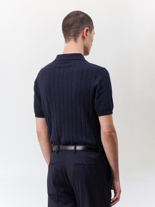 Polo slim en maille coton bleu marine - Father & Sons   - 4 