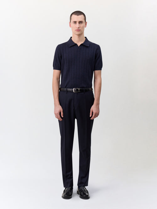 Polo slim en maille coton bleu marine - Father & Sons   - 5 