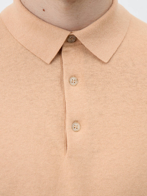 Polo Slim en maille lin et coton pêche - Father & Sons   - 3 