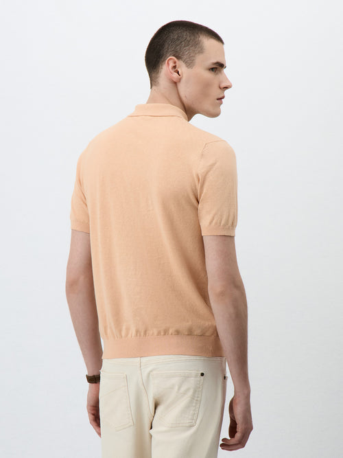 Polo Slim en maille lin et coton pêche - 2 - Father & Sons   - 17 