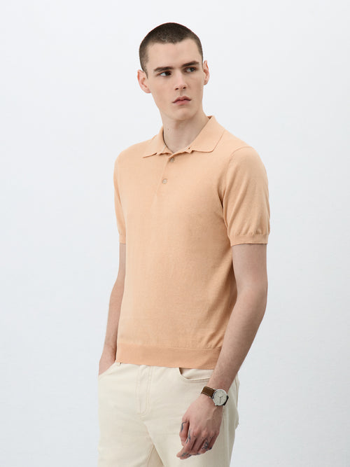 Polo Slim en maille lin et coton pêche - 1 - Father & Sons   - 17 