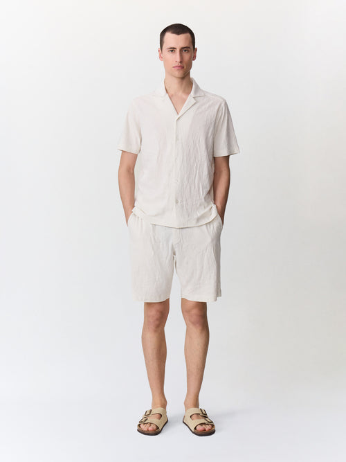 Chemise manches courtes regular en maille beige - Father & Sons   - 4 