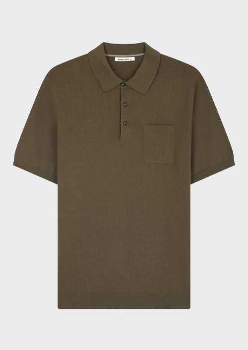 Polo manches courtes Slim en maille unie kaki - 1 - Father & Sons   - 10 