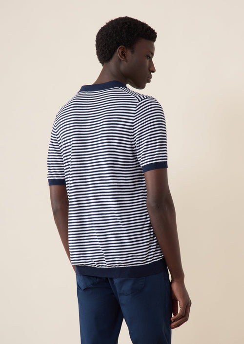 Polo manches courtes Slim en maille blanche à rayures bleu marine - 2 - Father & Sons   - 11 