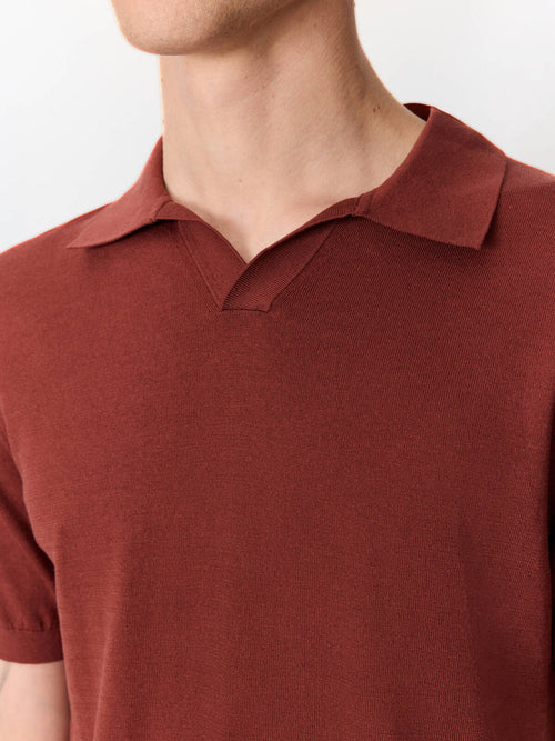 Polo slim en maille coton et soie terracotta - Father & Sons   - 3 