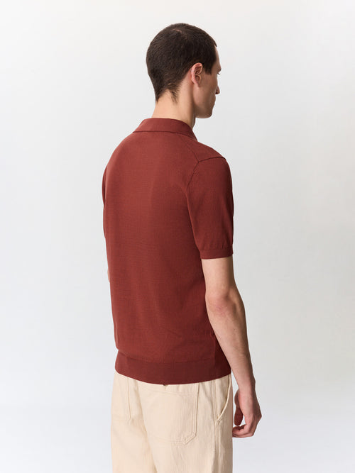 Polo slim en maille coton et soie terracotta - 2 - Father & Sons   - 6 