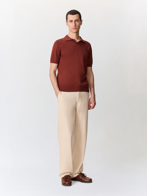 Polo slim en maille coton et soie terracotta - Father & Sons   - 4 