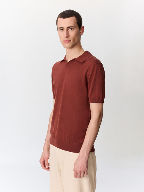Polo slim en maille coton et soie terracotta - 1 - Father & Sons   - 6 
