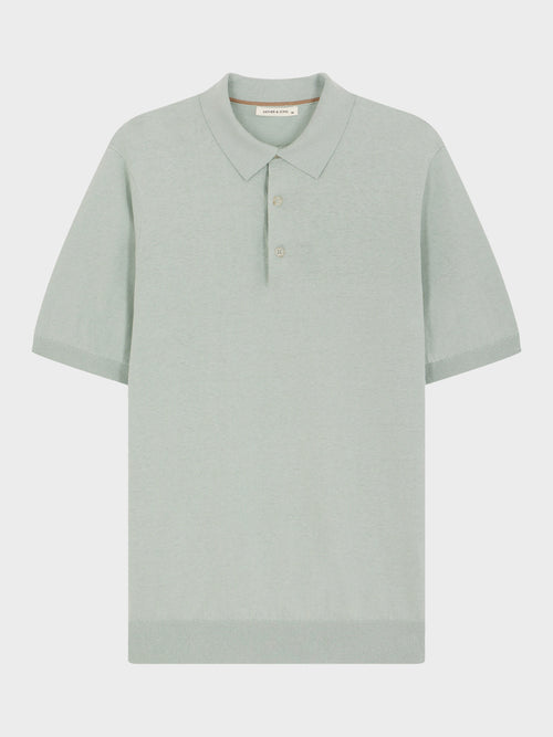 Polo Slim en maille lin et coton vert d'eau - 1 - Father & Sons   - 1 