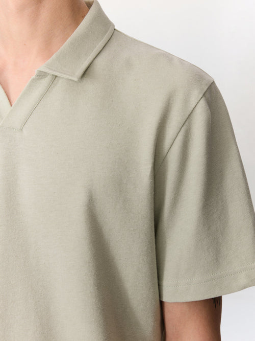 Polo regular en coton et lin vert d'eau - Father & Sons   - 4 