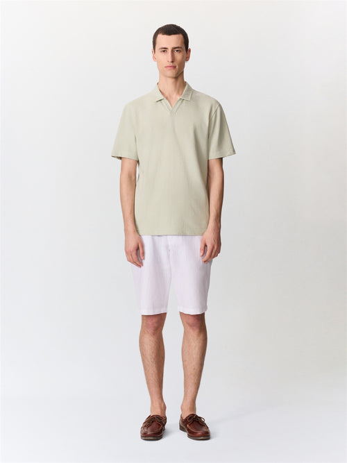 Polo regular en coton et lin vert d'eau - Father & Sons   - 5 