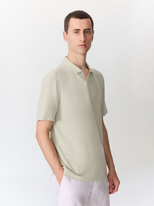 Polo regular en coton et lin vert d'eau - 1 - Father & Sons   - 16 