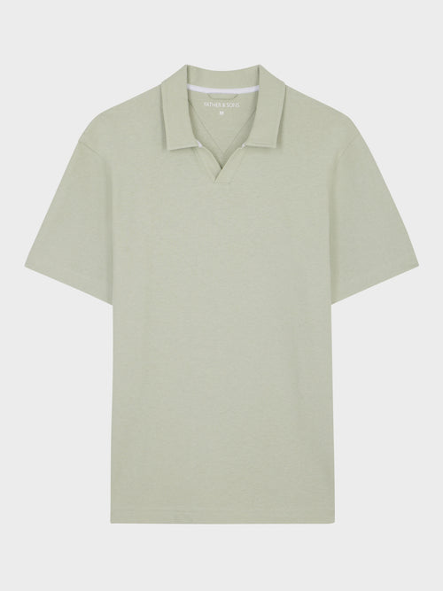 Polo regular en coton et lin vert d'eau - 1 - Father & Sons   - 3 