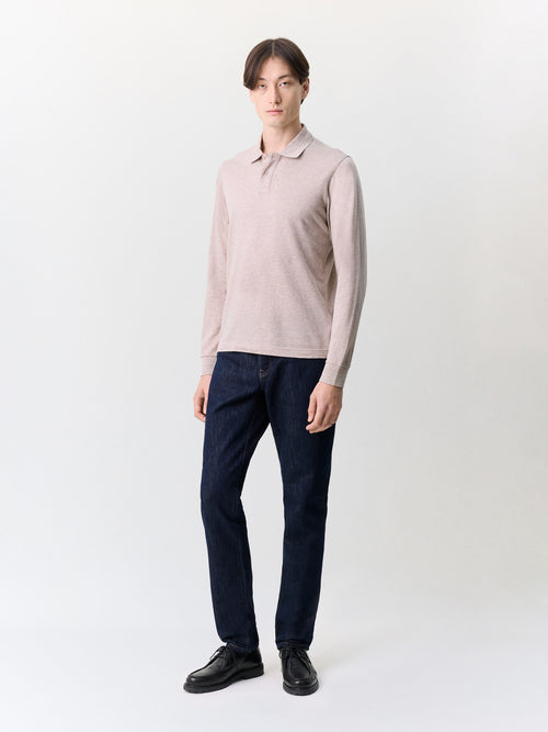 Polo manches longues slim en coton beige - Father & Sons   - 4 