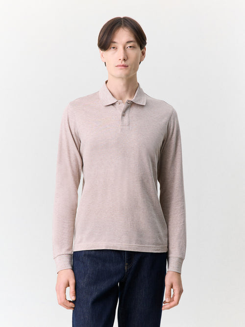 Polo manches longues slim en coton beige - 1 - Father & Sons   - 7 