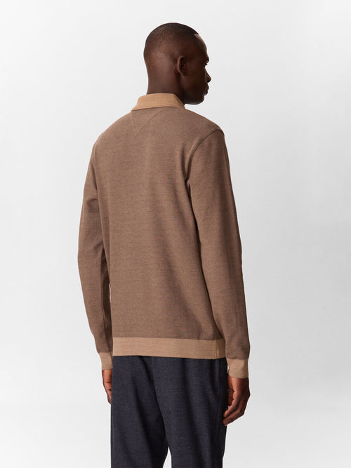 Polo manches longues regular en coton camel - 2 - Father & Sons   - 7 