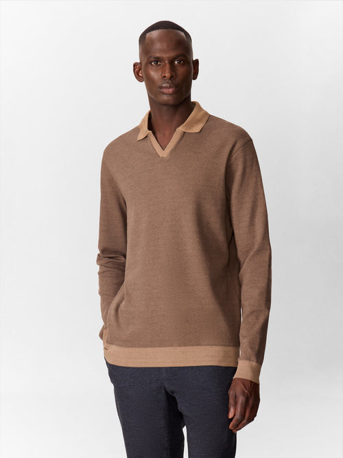 Polo manches longues regular en coton camel - 1 - Father & Sons   - 7 