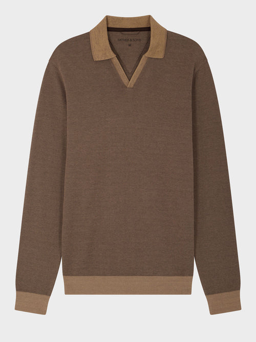 Polo manches longues regular en coton camel - Father & Sons   - 1 