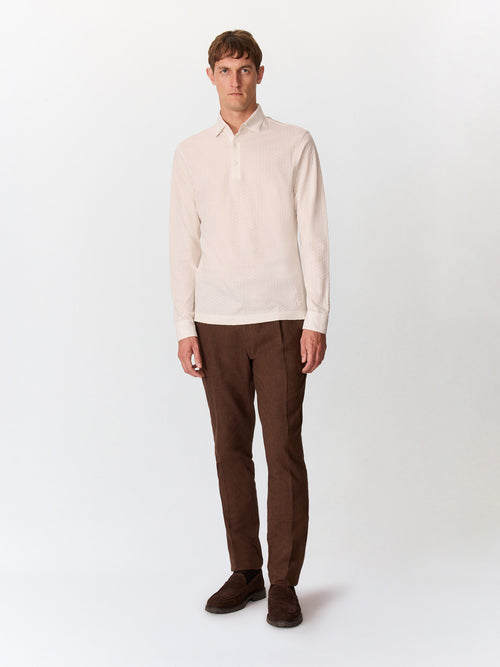 Polo manches longues regular en coton écru - Father & Sons   - 4 