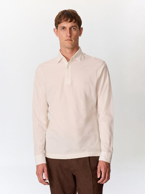Polo manches longues regular en coton écru - 1 - Father & Sons   - 2 