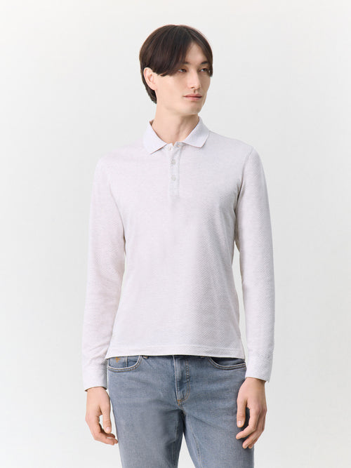 Polo manches longues slim en coton beige - 1 - Father & Sons   - 5 