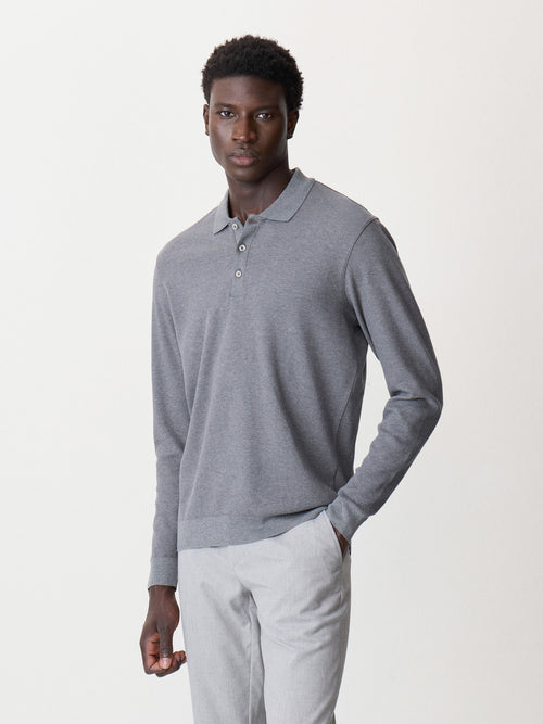 Polo manches longues slim en coton gris - 1 - Father & Sons   - 4 